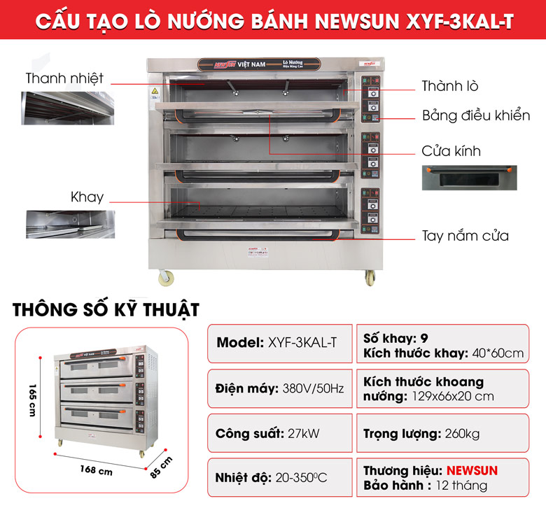 Cấu tạo của lò nướng bánh 3 tầng 9 khay XYF-3KAL-T (điều khiển cơ)