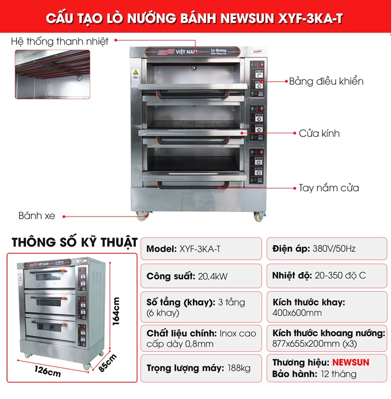 Cấu tạo lò nướng 3 tầng XYF-3KA-T Cấu tạo lò nướng 3 tầng XYF-3KA-T