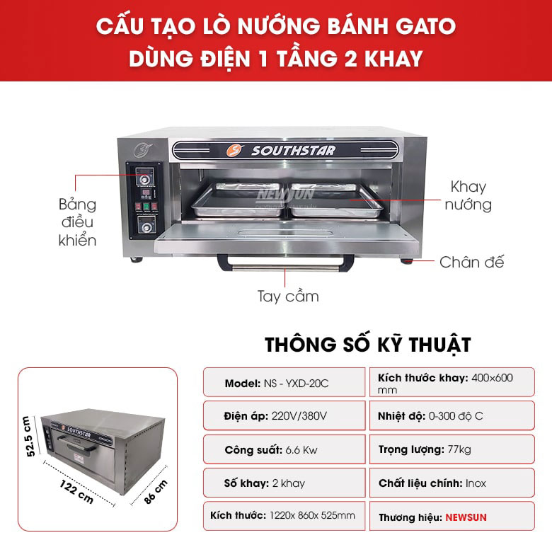 Cấu tạo lò nướng bánh dùng điện 1 tầng 2 khay