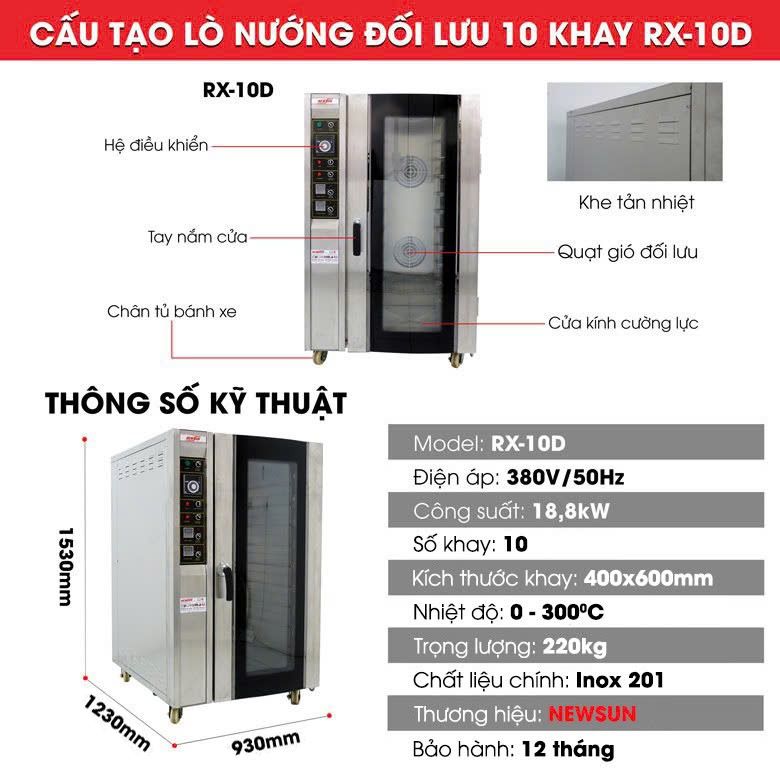 Cấu tạo lò nướng đối lưu 10 khay RX-10D