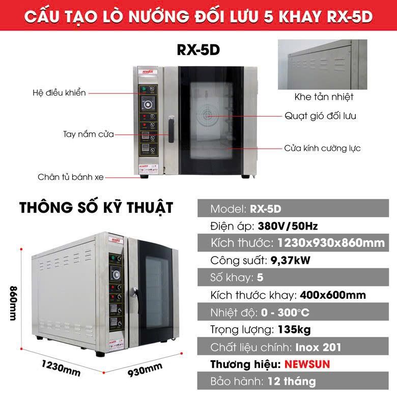 Cấu tạo lò nướng đối lưu 5 khay RX-5D