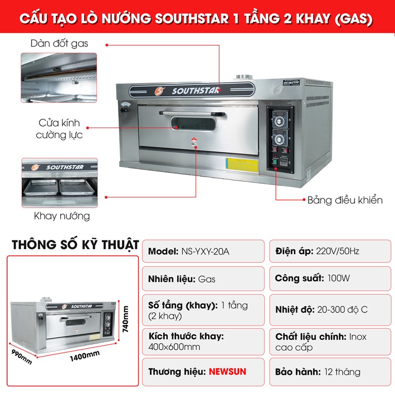 Cấu tạo lò Southstar 1 tầng 2 khay gas Cấu tạo lò Southstar 1 tầng 2 khay gas