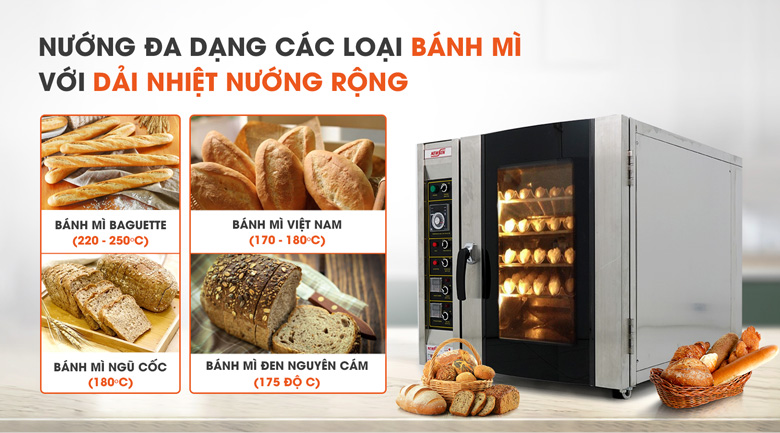 Dải nhiệt nướng rộng, nướng đa dạng các loại bánh mì