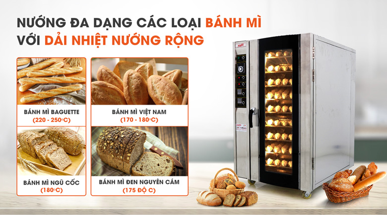 Dải nhiệt nướng rộng, nướng đa dạng các loại bánh mì