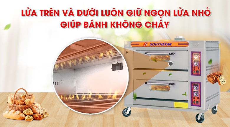 Lửa trên và dưới luôn giữ ngọn lửa nhỏ giúp bánh không cháy