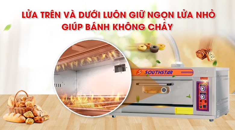 Lửa trên và dưới luôn giữ ngọn lửa nhỏ giúp bánh không cháy