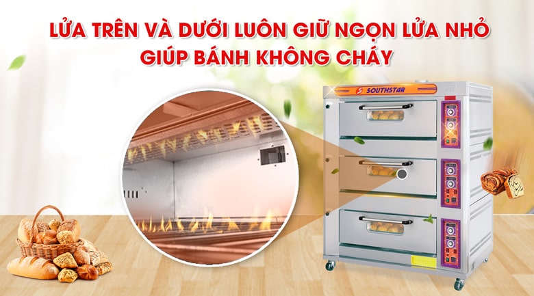 Lửa trên và dưới luôn giữ ngọn lửa nhỏ làm bánh không bị cháy