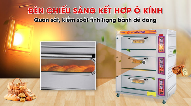 Đèn chiếu sáng kết hợp ô kính giúp dễ dàng quan sát tình trạng bánh