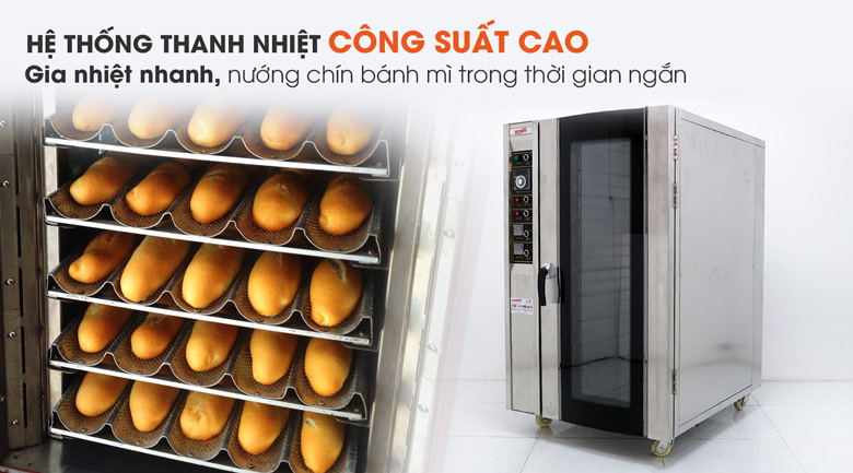 Nướng bánh chín nhanh chóng với hệ thống thanh nhiệt công suất cao