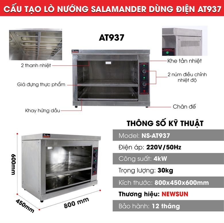 Cấu tạo lò nướng Salamander dùng điện AT937