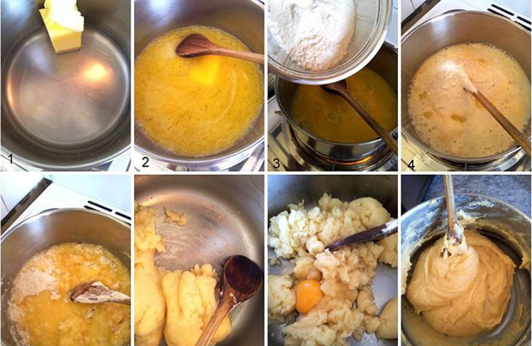 bánh su kem trái cây, trộn nhân