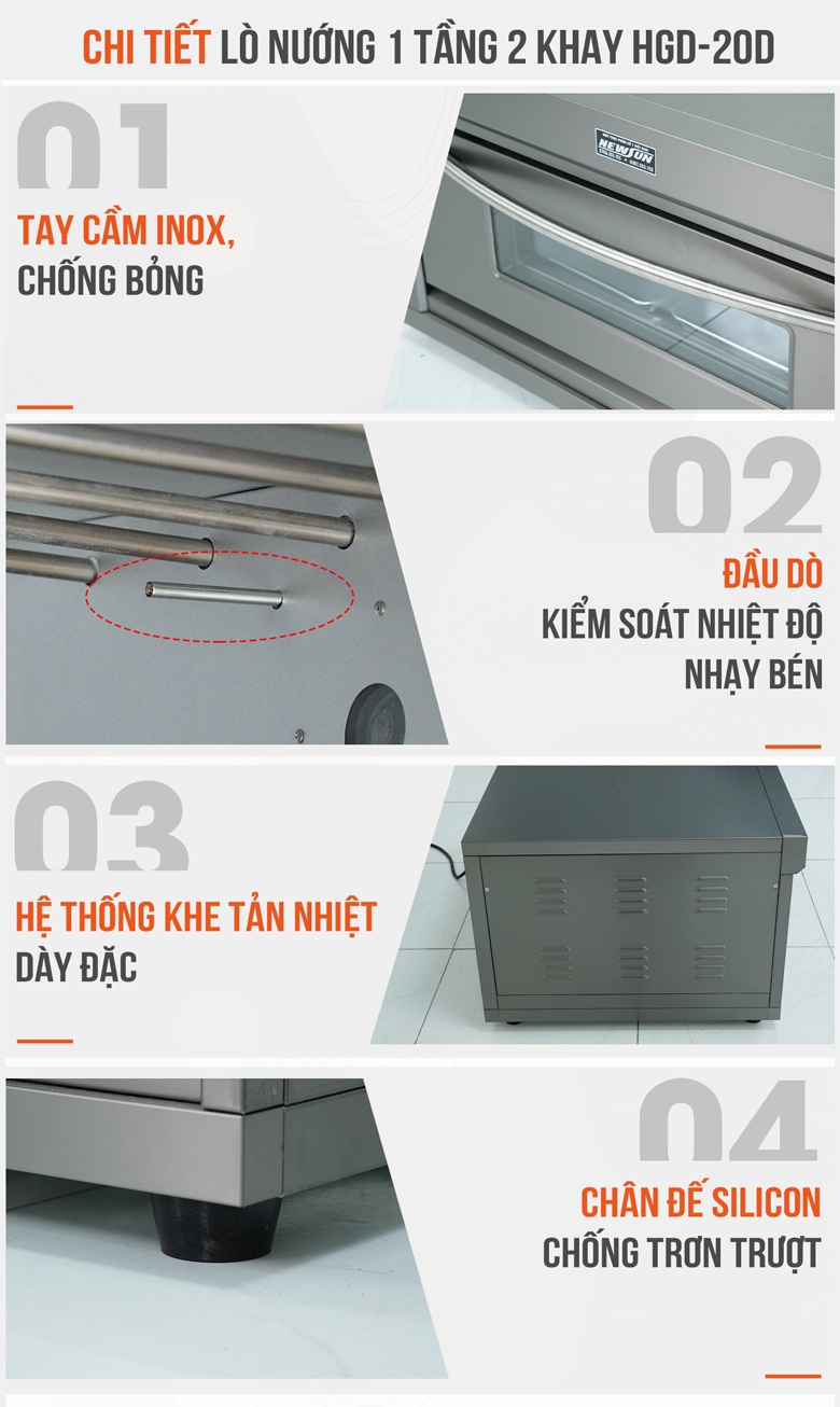 Chi tiết của lò nướng bánh dùng điện 1 tầng 2 khay HGD-20D Chi tiết của lò nướng bánh dùng điện 1 tầng 2 khay HGD-20D