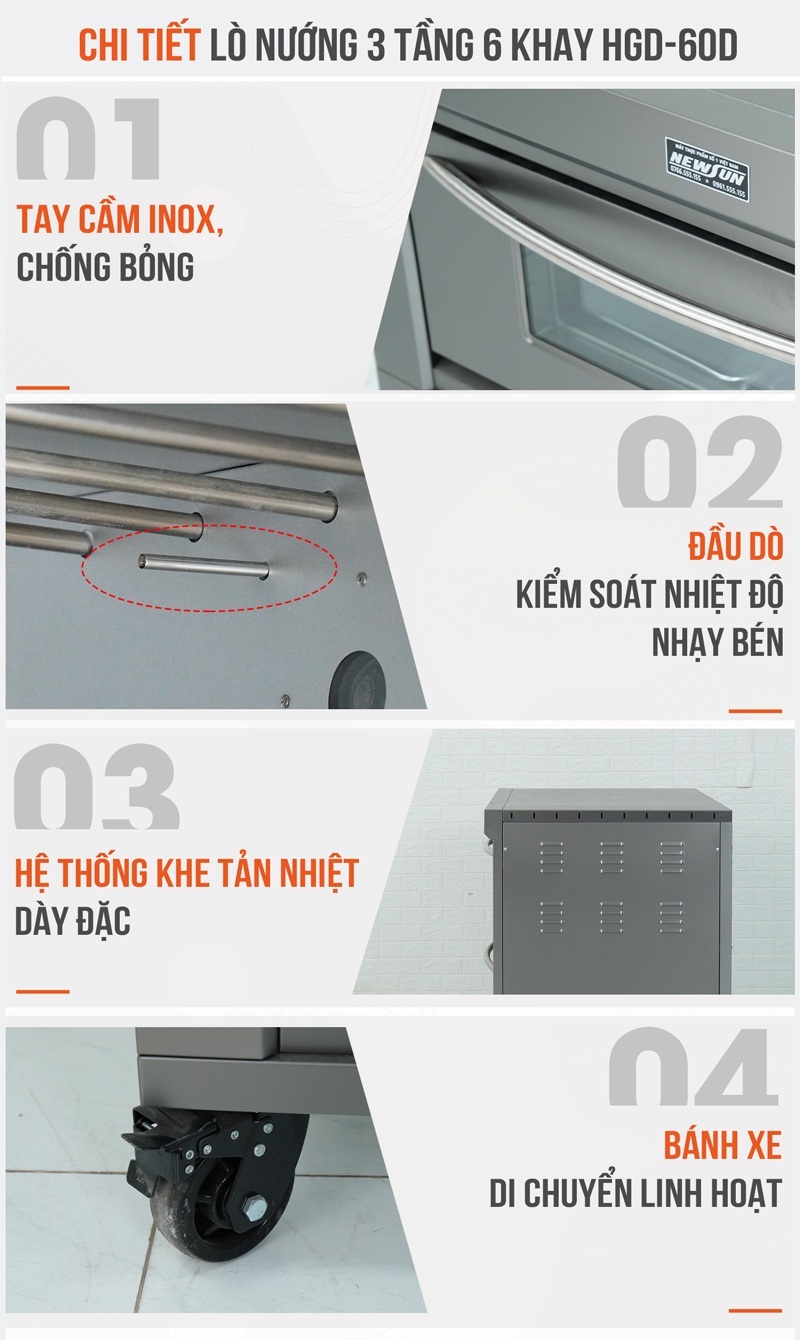 Chi tiết của lò nướng bánh dùng điện 3 tầng 6 khay HGD-60D Chi tiết của lò nướng bánh dùng điện 3 tầng 6 khay HGD-60D