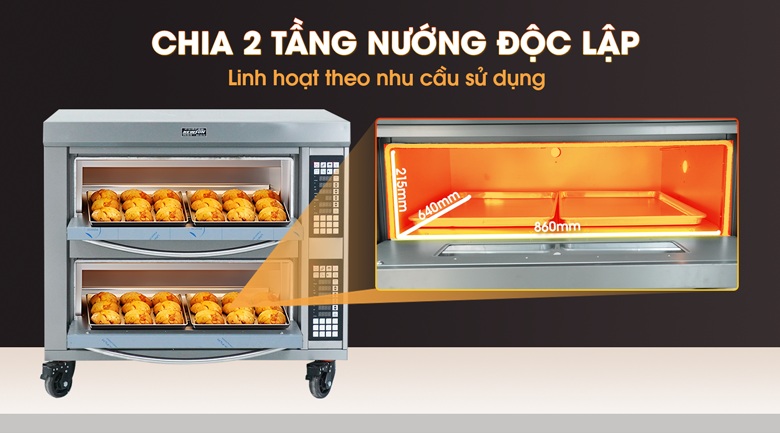 Chia 2 tầng nướng độc lập, linh hoạt theo nhu cầu sử dụng