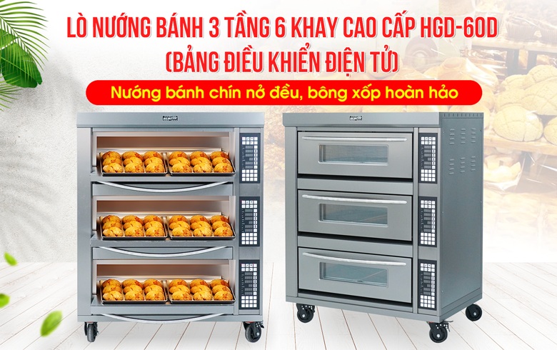 Lò nướng bánh dùng điện 3 tầng 6 khay cao cấp HGD-60D Lò nướng bánh dùng điện 3 tầng 6 khay cao cấp HGD-60D