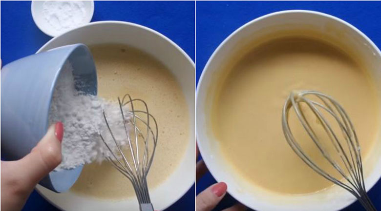 bánh dorayaki đậu đỏ, trộn bột