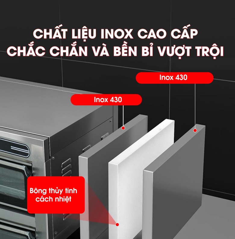Thành lò bằng inox cao cấp, có lớp cách nhiệt chống bỏng