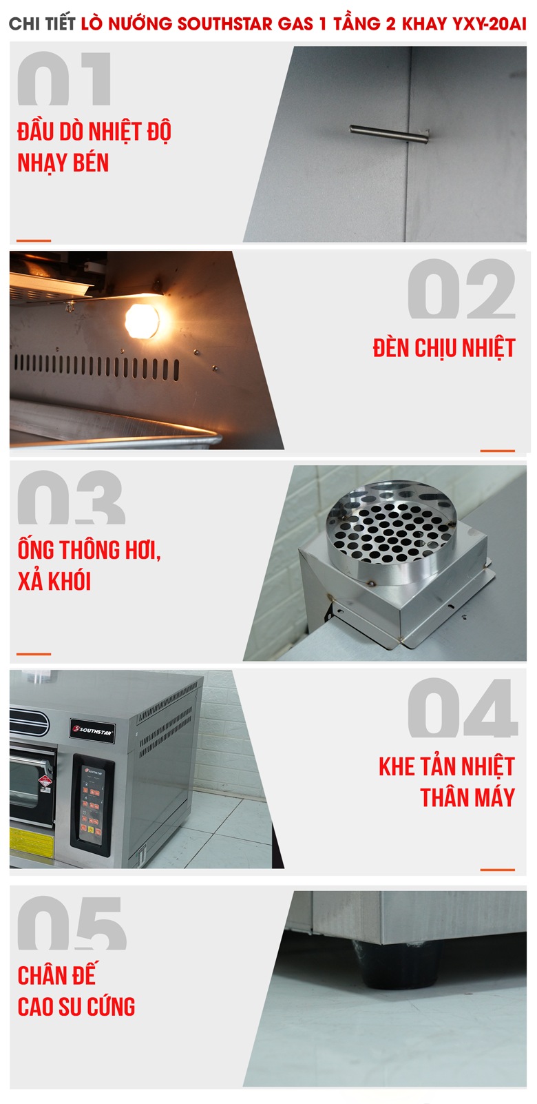 Các chi tiết khác của lò nướng Southstar gas 1 tầng 2 khay YXY-20AI