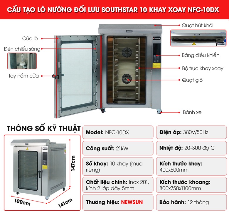 Cấu tạo lò nướng đối lưu Southstar 10 khay xoay Cấu tạo lò nướng đối lưu Southstar 10 khay xoay