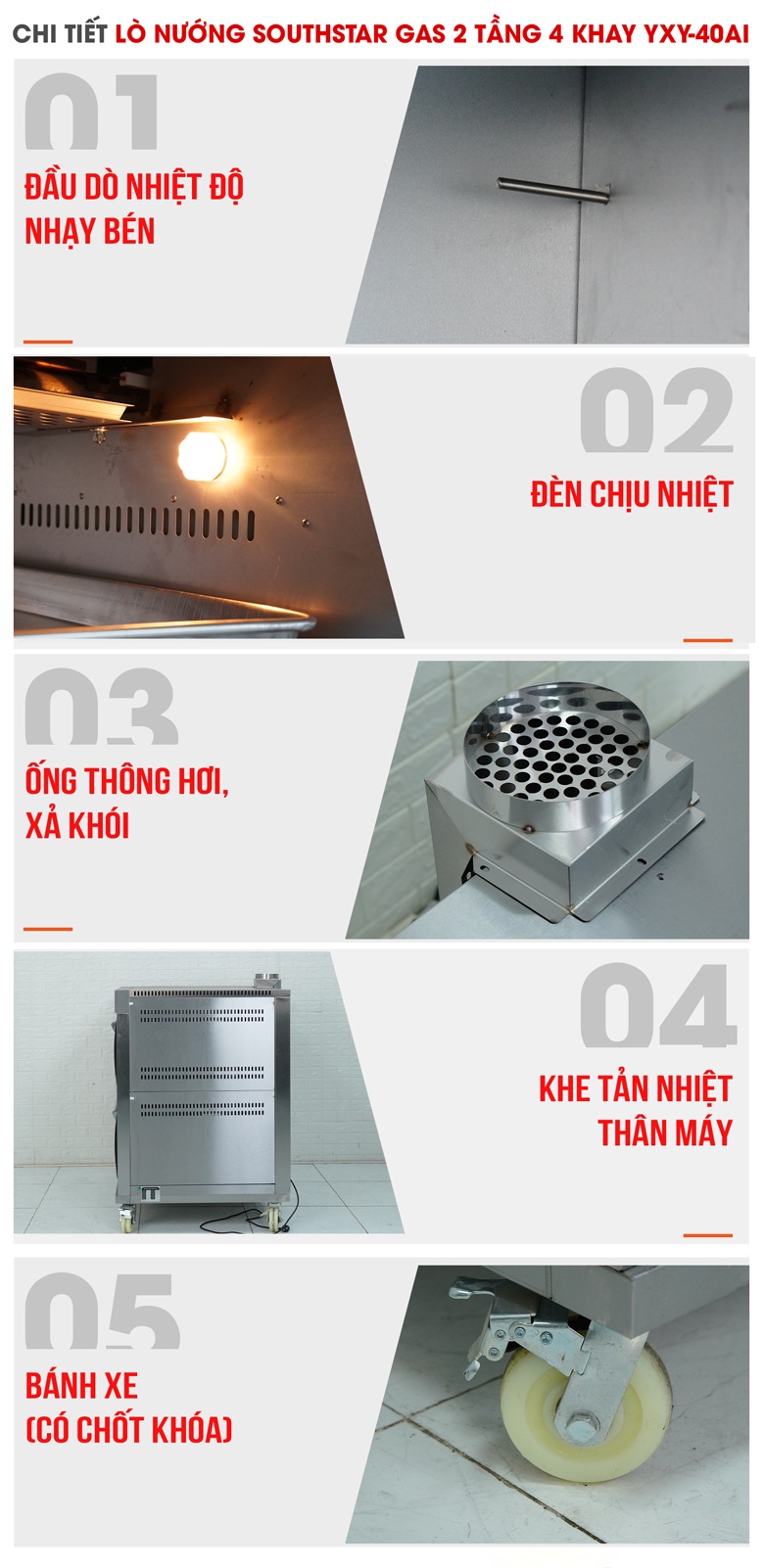 Các chi tiết khác của lò nướng Southstar gas 2 tầng 4 khay YXY-40AI