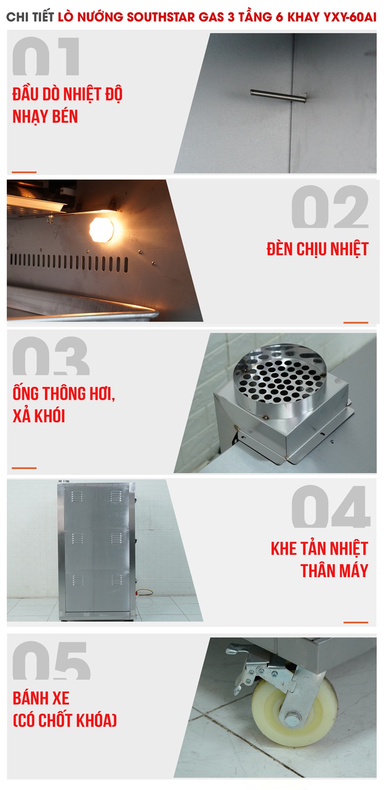 Các chi tiết khác của lò nướng Southstar gas 3 tầng 6 khay YXY-60AI