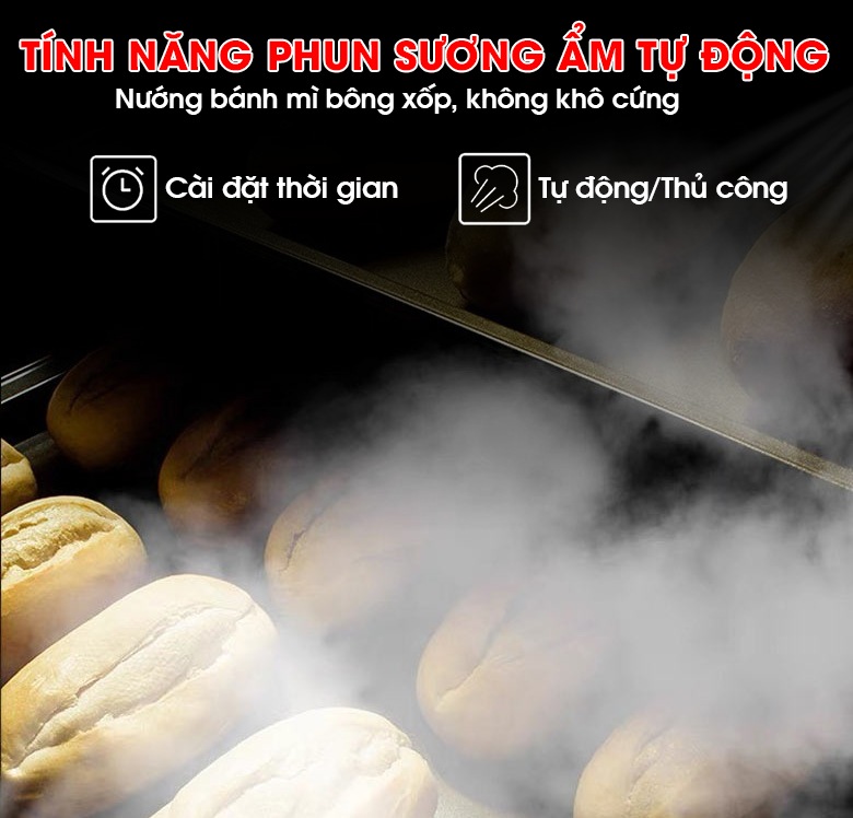 Tính năng phun ẩm tự động, nướng bánh bông xốp, không khô cứng Tính năng phun ẩm tự động, nướng bánh bông xốp, không khô cứng